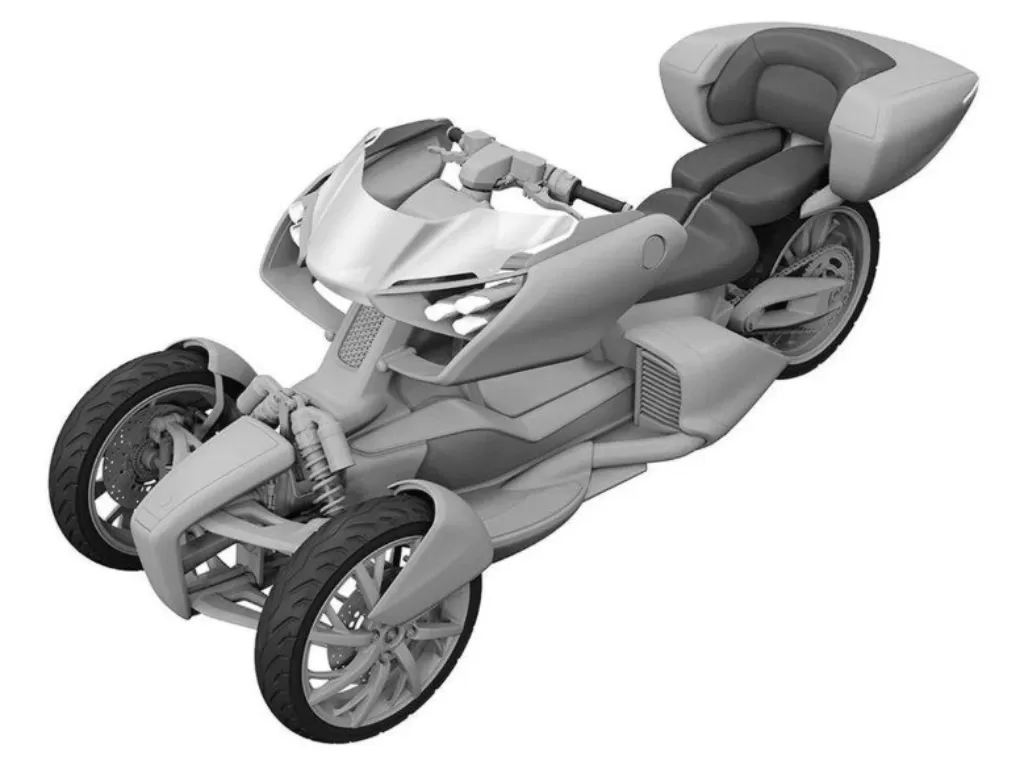 Tampilan paten motor hybrid 3 roda milik Yamaha. (autoevolution.com)