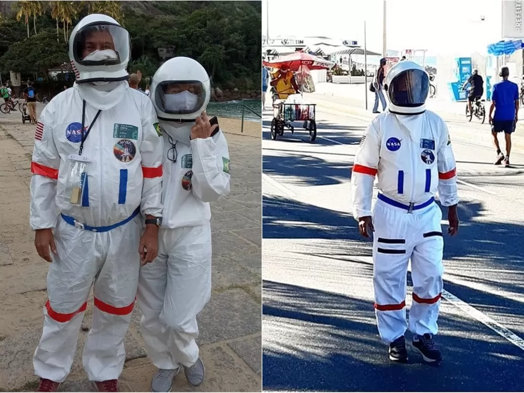Pasangan lansia yang memakai baju astronot. (instagram/@tgaldino53)