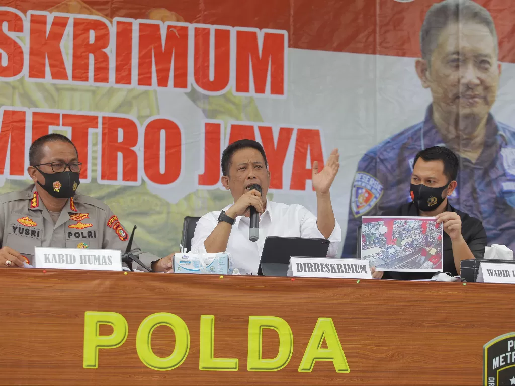 Polda Metro Jaya mengungkap kasus kematian Editor Metro TV, Yodi Prabowo setelah mengusut kasus yang sudah berjalan selama 15 hari. (Photo/ANTARA FOTO/Reno Esnir)