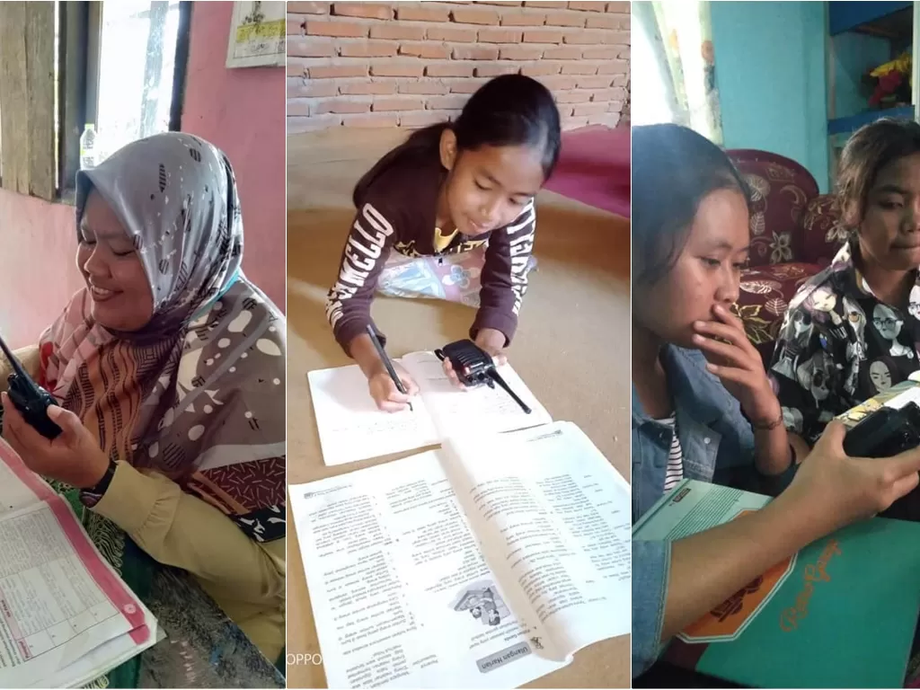 Potret Guru dan murid di desa Punik Kabupaten Sumbawa, Nusa Tenggara Barat lakukan kegiatan belajar lewat radio.  (Facebook/Randy Bimantara)