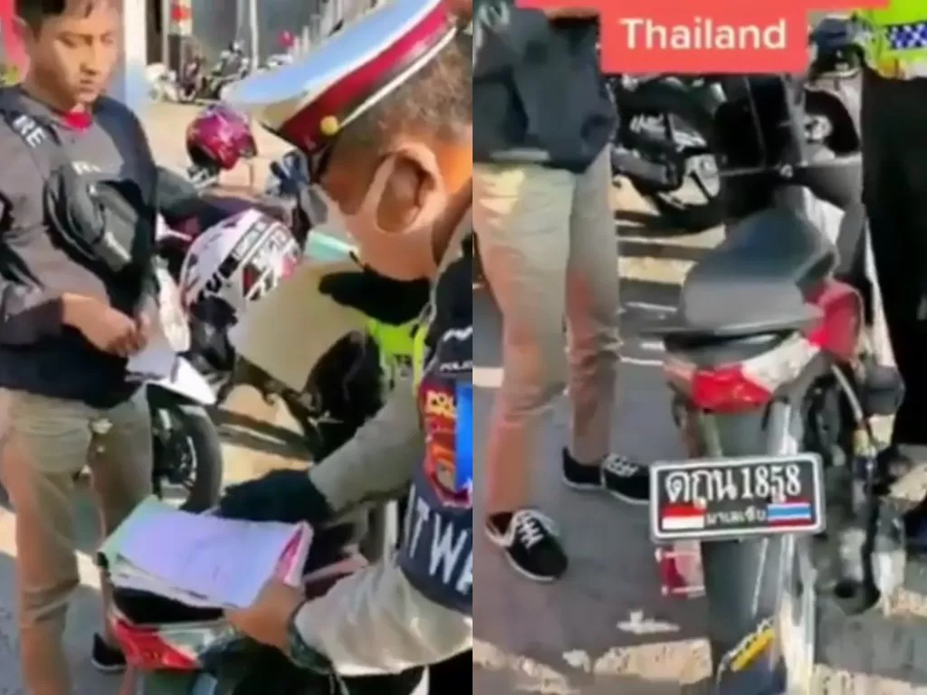 Cuplikan momen saat pengedara motor Thailand terjaring razia. (Foto: Istimewa)