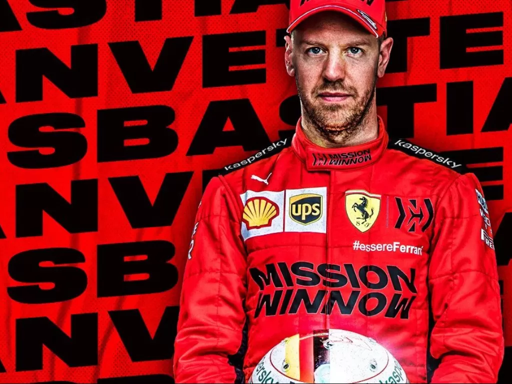 Tampilan Sebastian Vettel pada poster tulisan. (Twitter/@wtf1official)