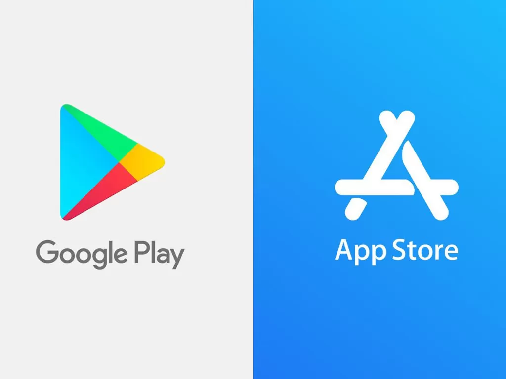 Logo Google Play Store dan juga App Store (photo/Google/Apple)