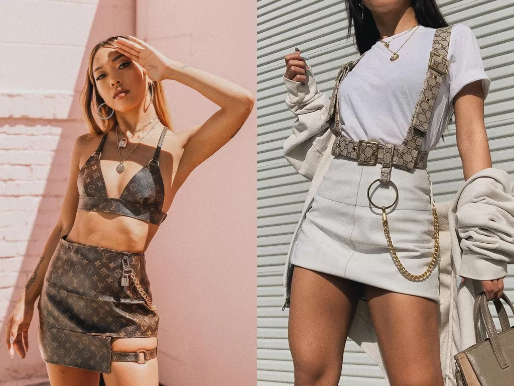 Jahit ulang tas Louis Vuitton dan Gucci untuk dijadikan baju (Instagram/@thenavarose)