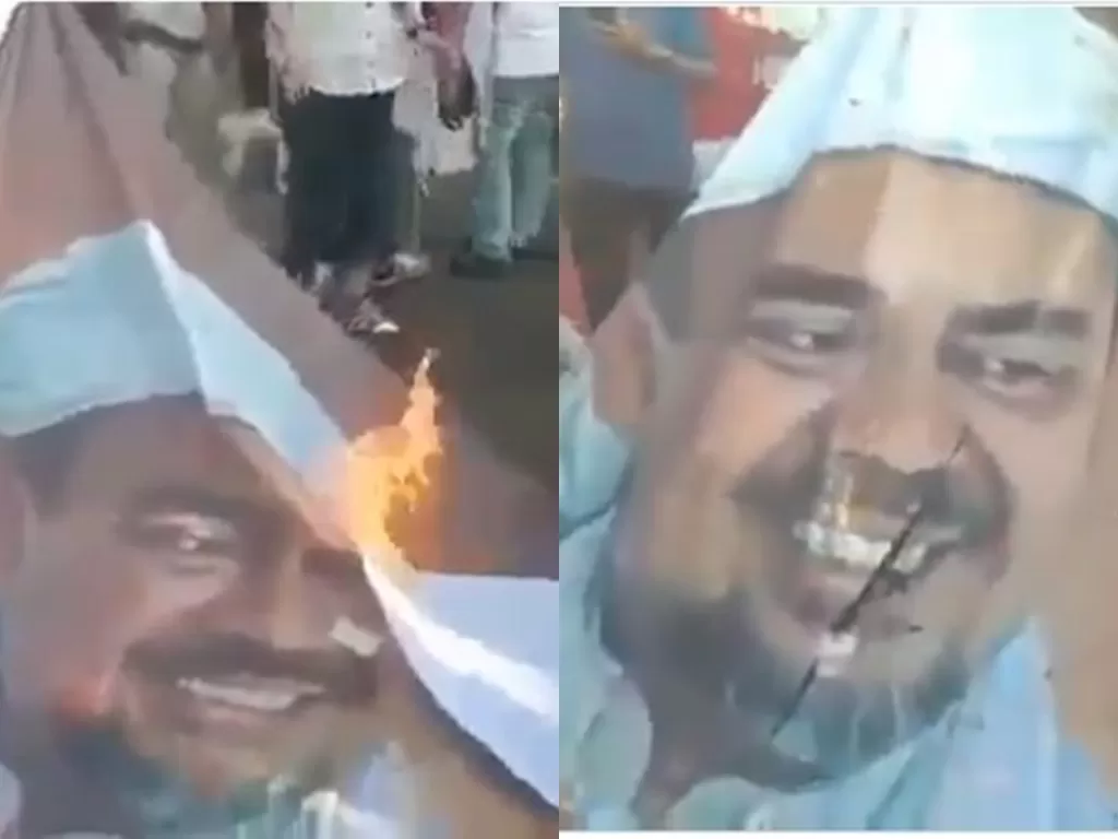 Cuplikan video poster Habib Rizieq Shihab tidak mempan dibakar.
