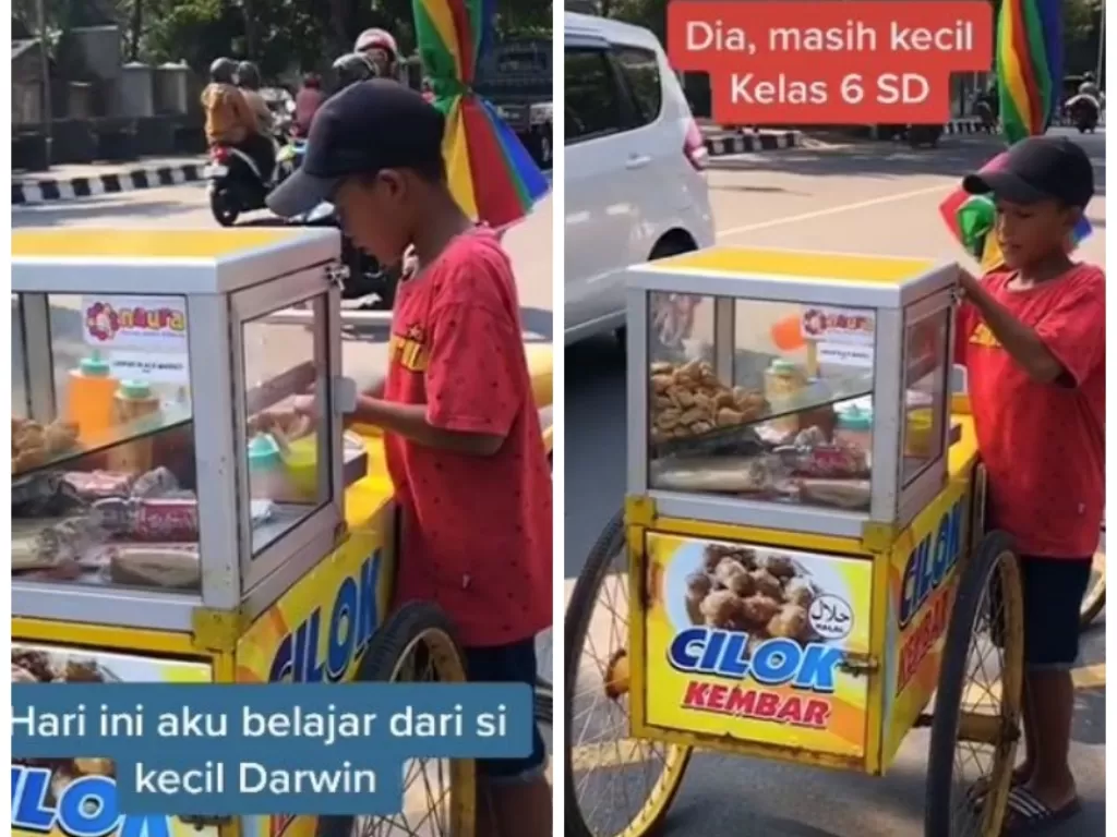 Darwin, penjual cilok cilik di Solo, Jawa Tengah. (Instagram/@thoric.idn)