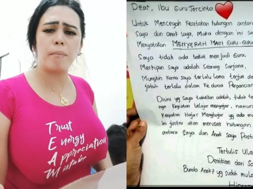 Viral surat seorang ibu yang menyerah mendampingi anaknya sekolah daring. (Foto: Facebook)