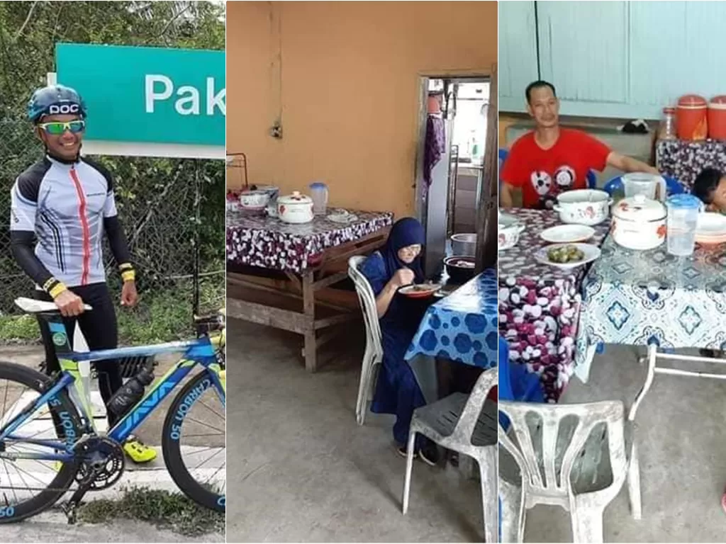 Kiri: Mohd Kharbi. Tengah dan kanan: Kondisi rumah warga yang ditumpangi makan oleh Kharbi. (Facebook/Aurora Intan Marliana)