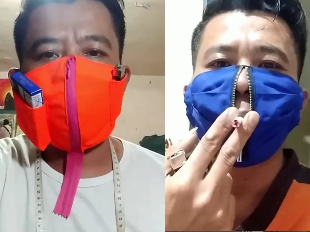 Masker inovatif yang bisa dipakai untuk merokok. (Foto: Instagram/mrabopermak)