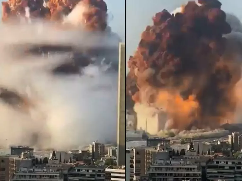Momen ledakan dahsyat yang terjadi di Beirut, ibukota Lebanon. (Twitter)