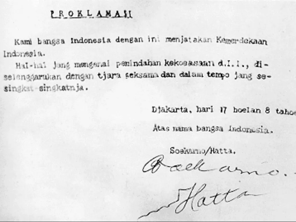 Teks Proklamasi Kemerdekaan Indonesia yang diketik oleh Sayuti Melik (Wikipedia)