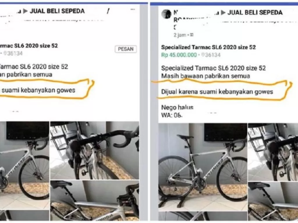 Viral sepeda suami dijual istri (Foto: Tangkapan layar)
