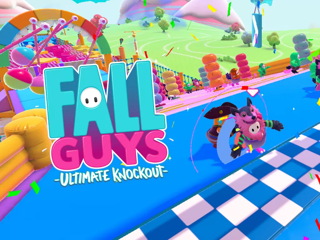 Gameplay dan logo Fall Guys: Ultimate Knockout (photo/INDOZONE/Ferry/Devolver Digital)