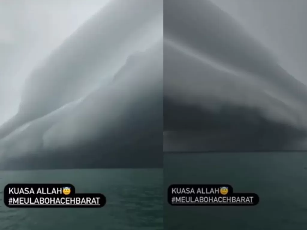 Penampakan awan badai seperti gelombang Tsunami di atas laut Meulaboh, Aceh Barat, Senin pagi (10/8/2020). (Foto: Istimewa)