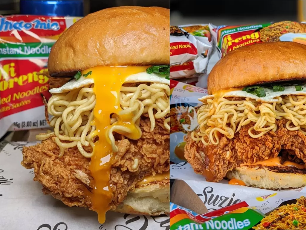 Burger ayam bercampur Indomie goreng (Instagram/@suzie.dukes)