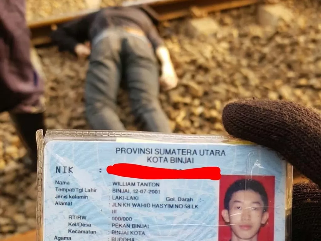 Jasad William Tanton (19 tahun) di rel kereta api di Jakarta. (Ist)