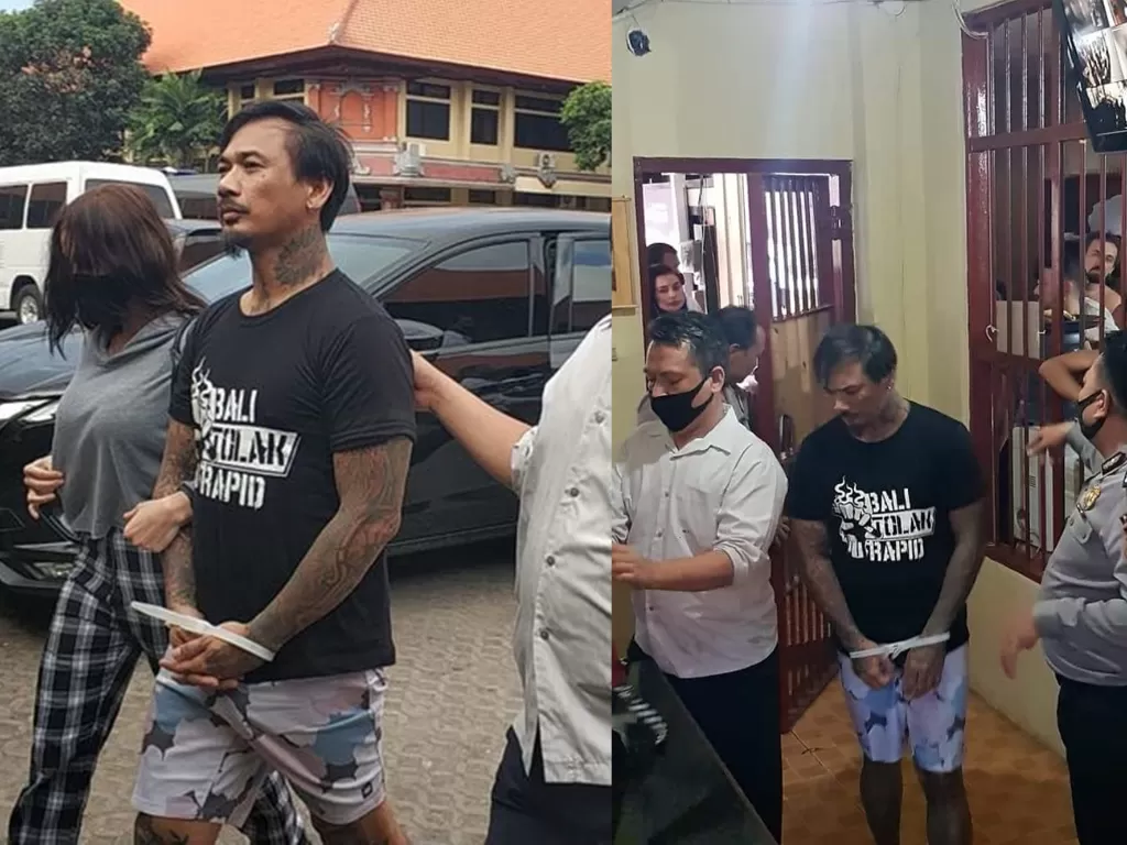 Jerinx saat ditahan di Polda Bali.