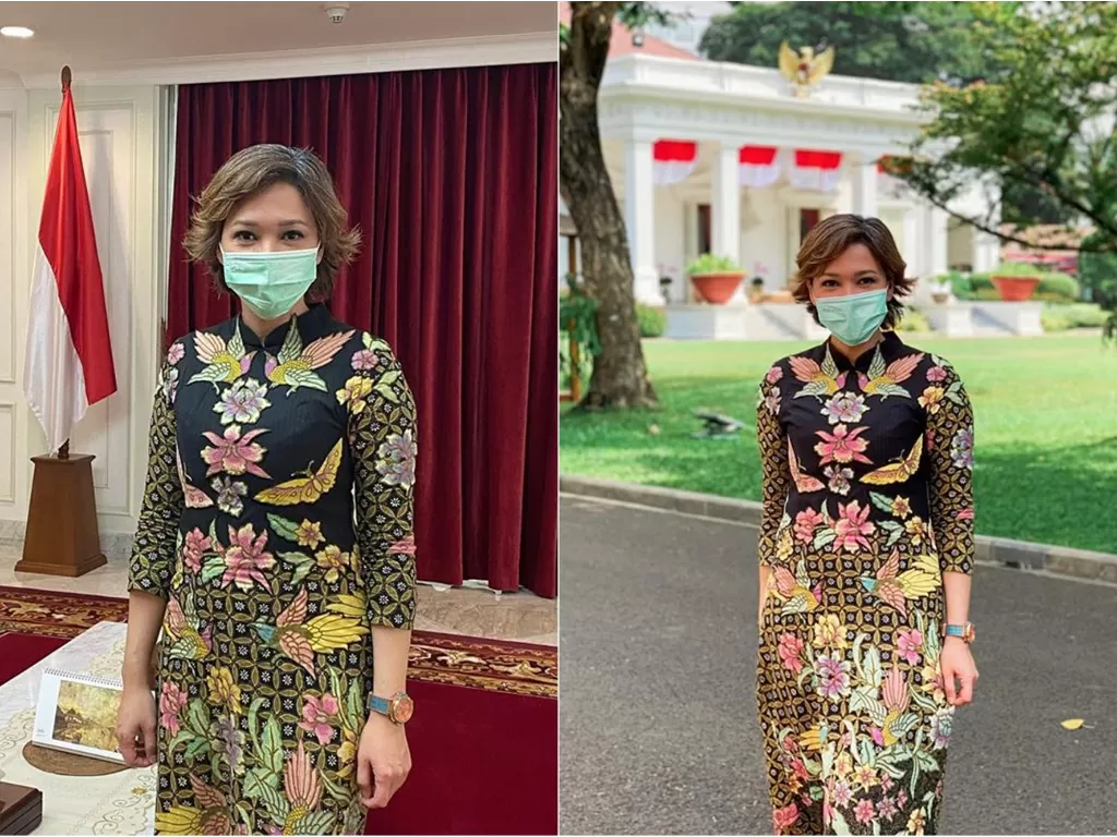 Tampilan modis Maia Estianty saat berkunjung ke istana. (Instagram/@maiaestiantyreal)