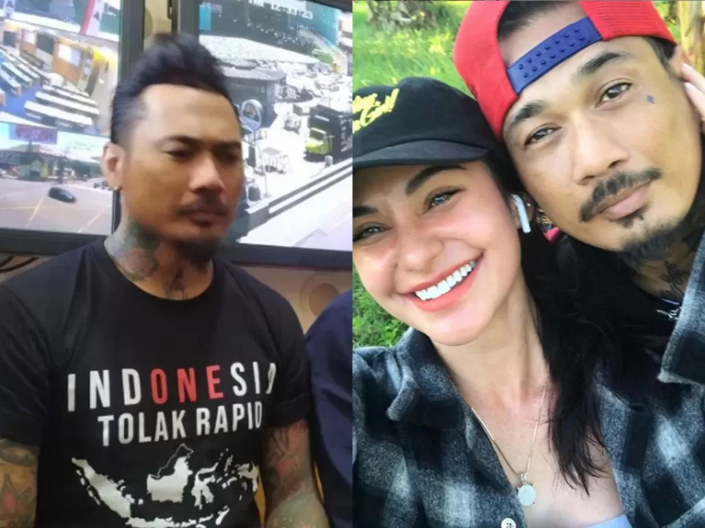  Kiri: Jerinx SID saat memenuhi panggilan kedua Polda Bali, Kamis (6/8). (photo/Antara/Ayu Khania Pranisitha) Kanan: Nora Alexandra bersama suaminya (photo/Instagram/@ncdpapl)  