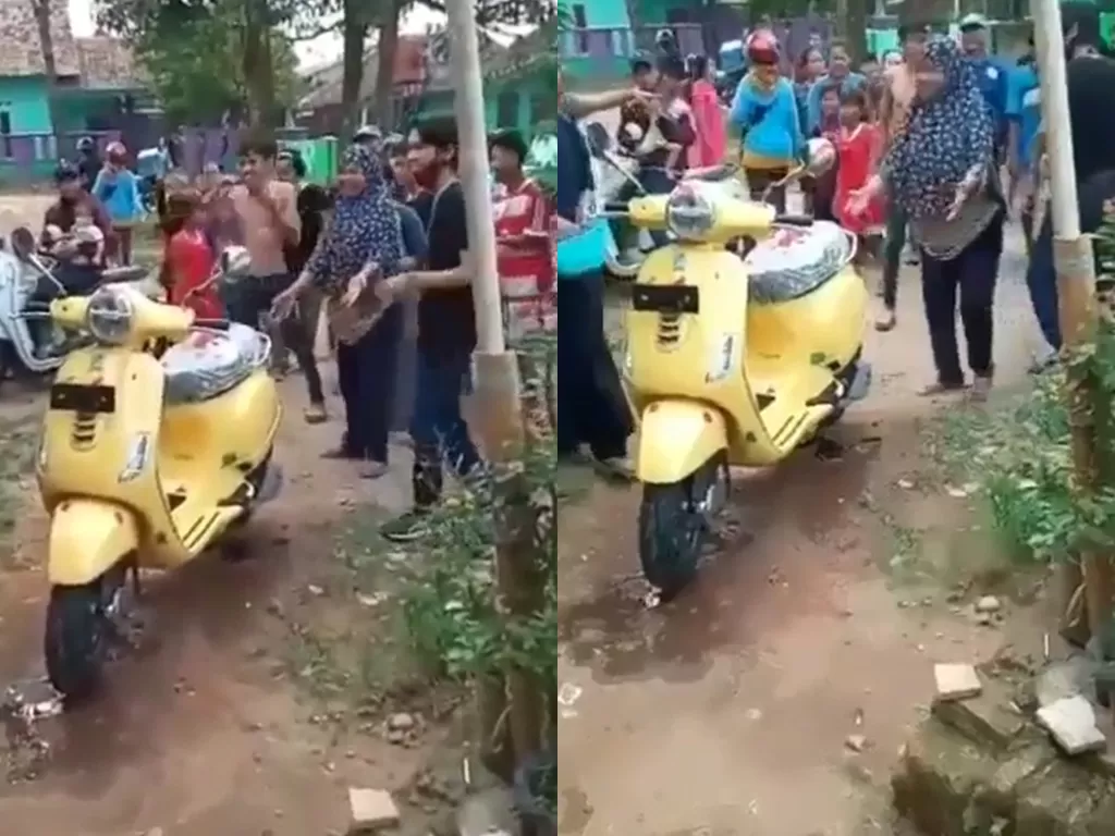 Warga yang beli motor baru disambut oleh satu kampung dengan bahagia (photo/Instagram/@agoez_bandz4)