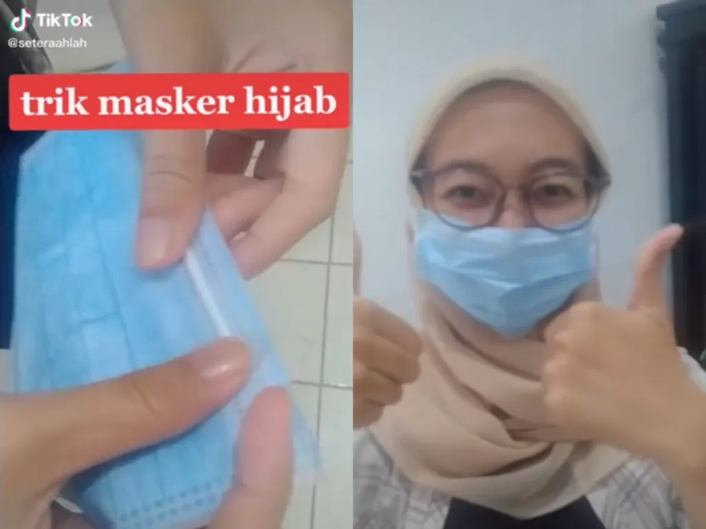 Trik menggunakan masker bagi hijabers (TikTok/seteraahlah)