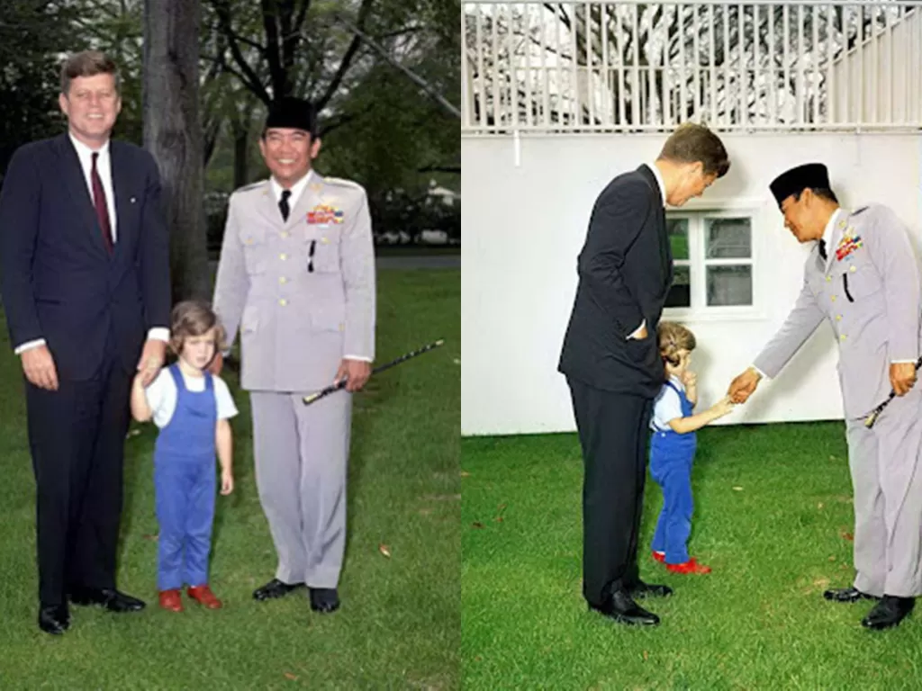 Momen ketika Soekarno mengunjungi Presiden ke-35 AS, John F Kennedy di Gedung Putih, AS pada 1961. (Istimewa)