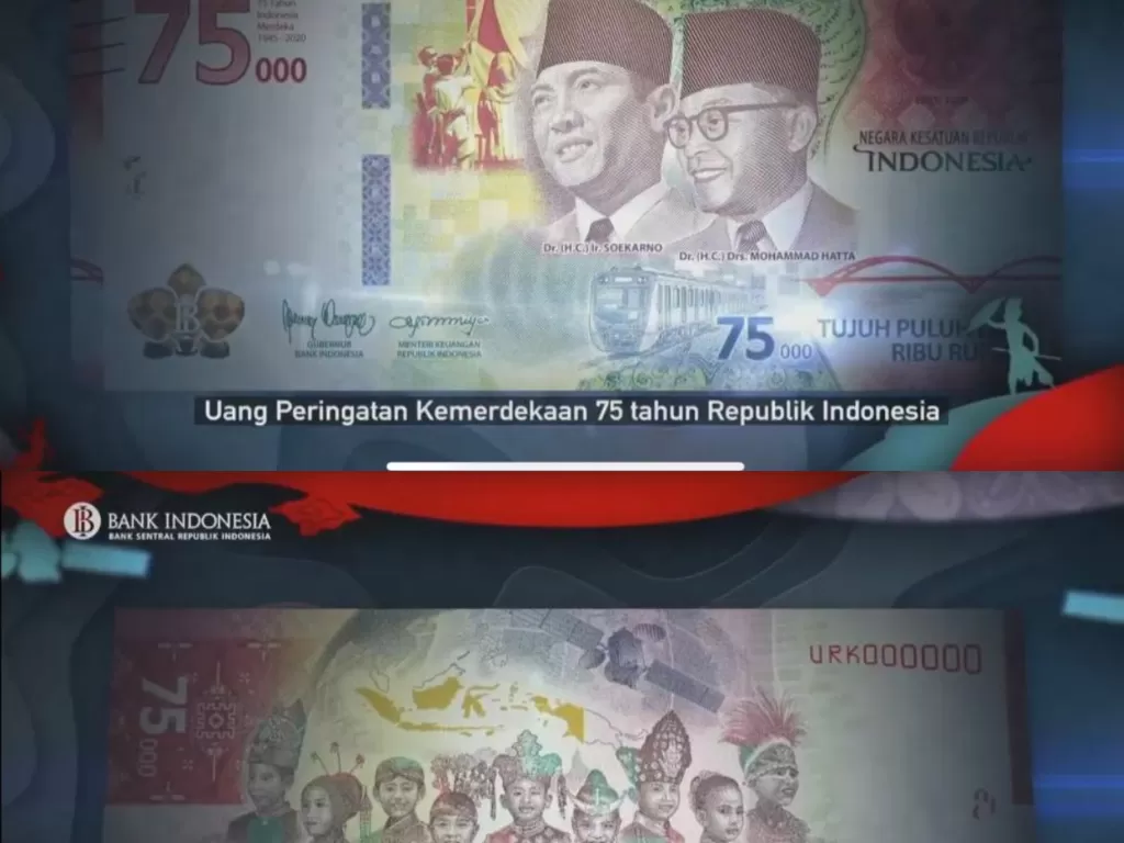 Peluncuran mata uang baru edisi khusus HUT RI ke-75 pecahan Rp75 ribu. (Tangkapan layar Youtube Bank Indonesia)