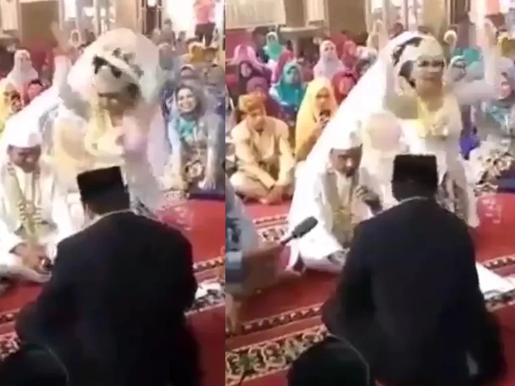 Cuplikan momen seorang pengantin wanita kegirangan saat ijab kabul. (Istimewa)