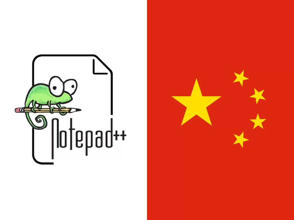 Logo software Notepad++ dan bendera Tiongkok (photo/Notepad++/Wikipedia)