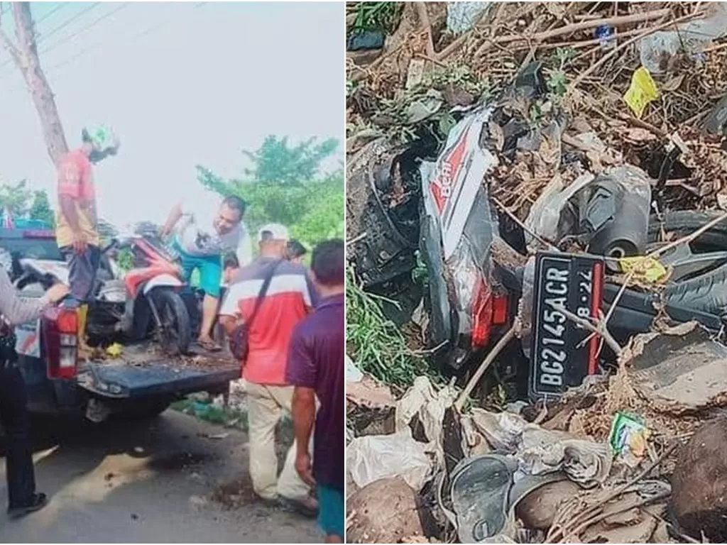 Warga menyelamatkan korban kecelakaan di Gandus, Palembang. (Istimewa)