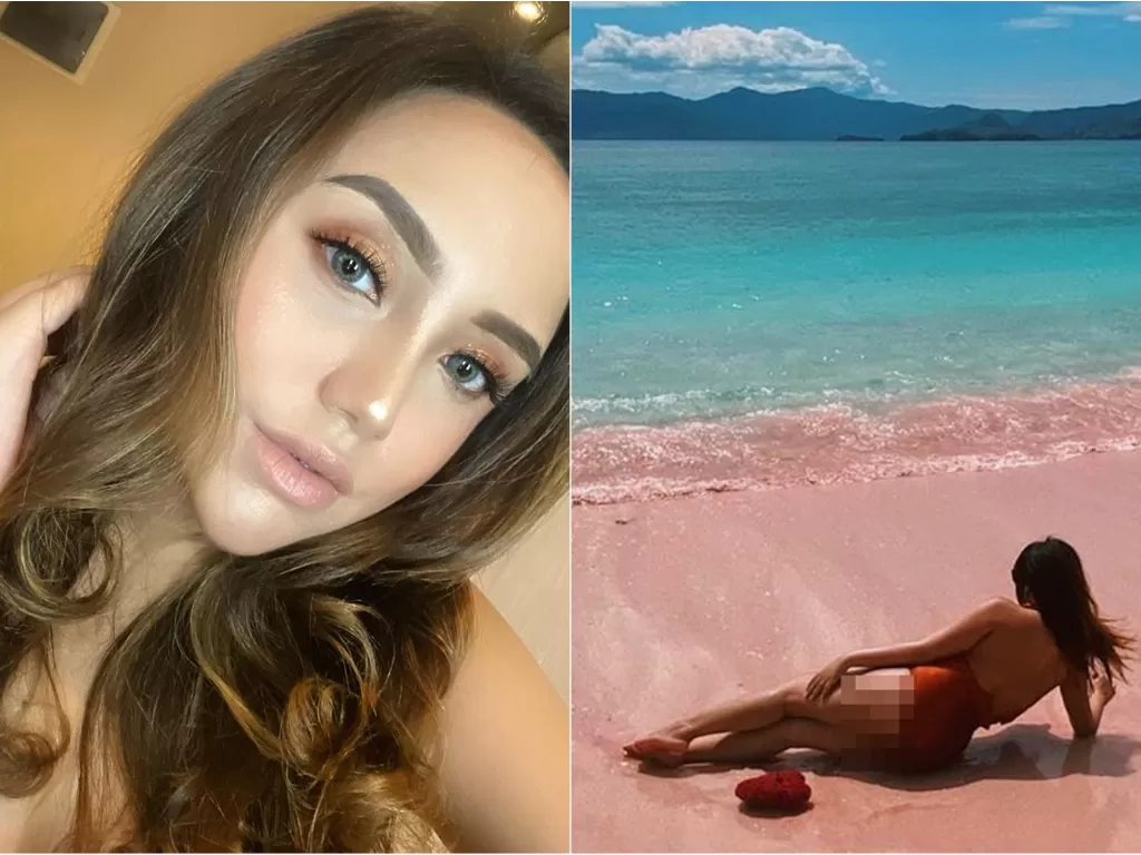 Kiri: Salmafina Sunan. Kanan: Salmafina Sunan saat liburan pakai baju renang seksi. (Instagram/@salmafinasunan)