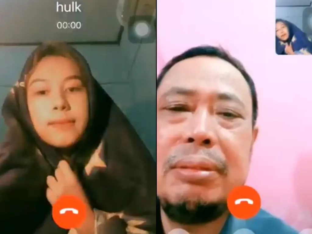 Momen lucu saat video call dengan ayah. (Screenshot)