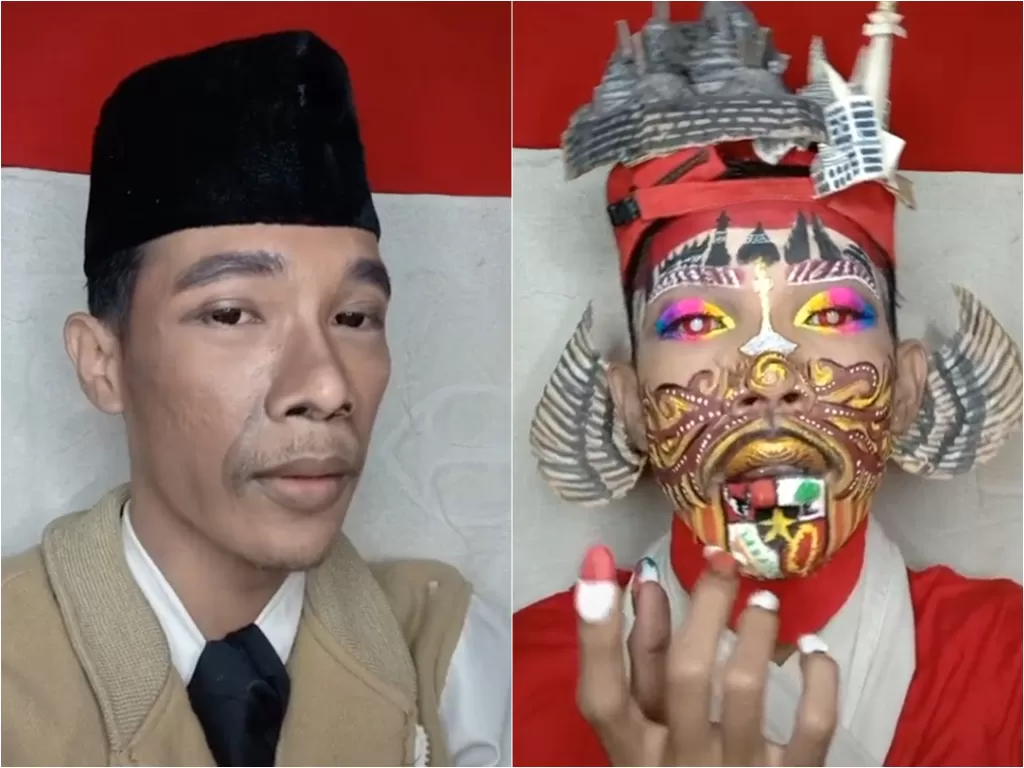 Pria make up dengan tema ikon Indonesia. (TIktok/@rhomzhanitty)