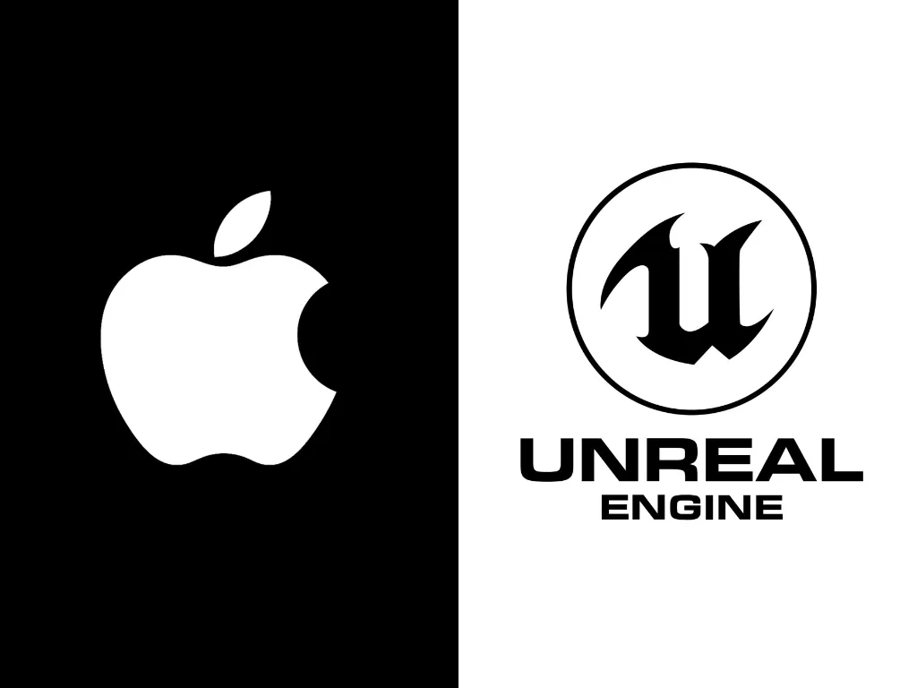 Logo perusahaan Apple dan Unreal Engine milik Epic Games (photo/Apple/Epic Games)