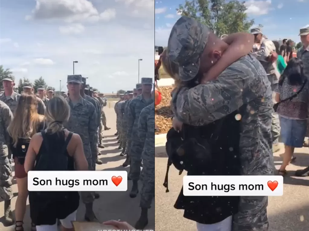 Potongan video haru saat tentara peluk ibunya. (photo/TikTok/@overtime)