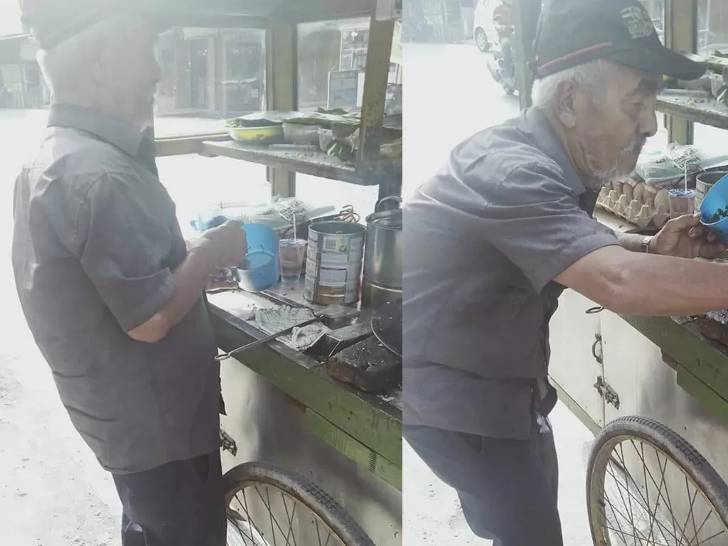 Kakek penjual martabak telur yang baru terkena stroke. (Facebook Novi Handayani)