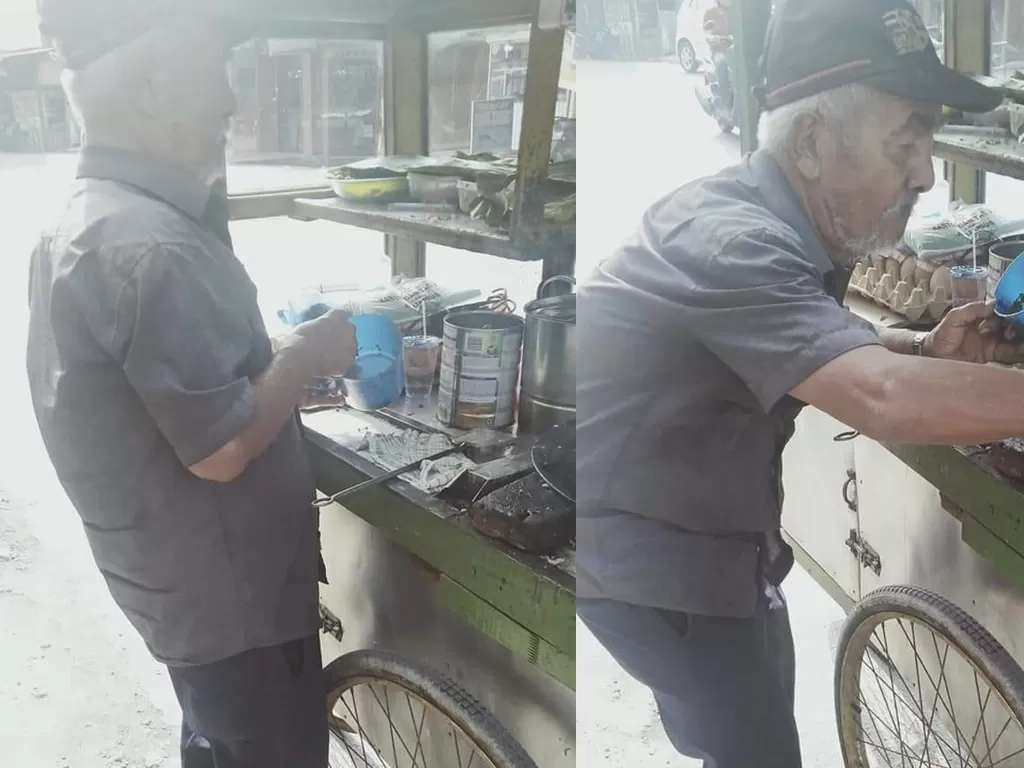 Kakek penjual martabak telur di Tembung, Medan, Sumatera Utara.  (Facebook Novi Handayani)