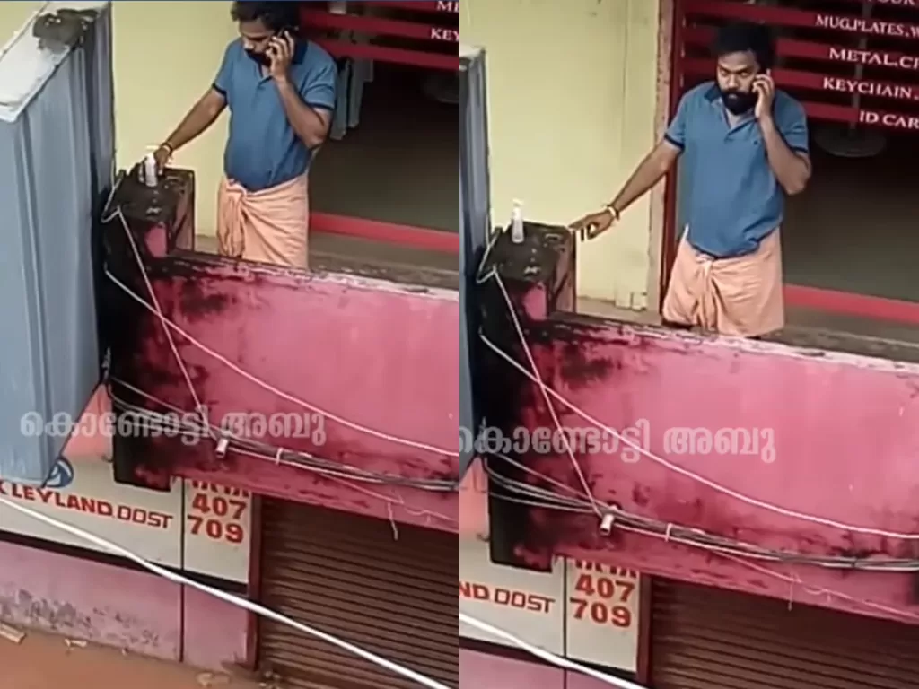 Potongan video disaat seorang pria di India hendak mencuri cairan  hand sanitizer. (photo/Facebook/Kondotty Abu)