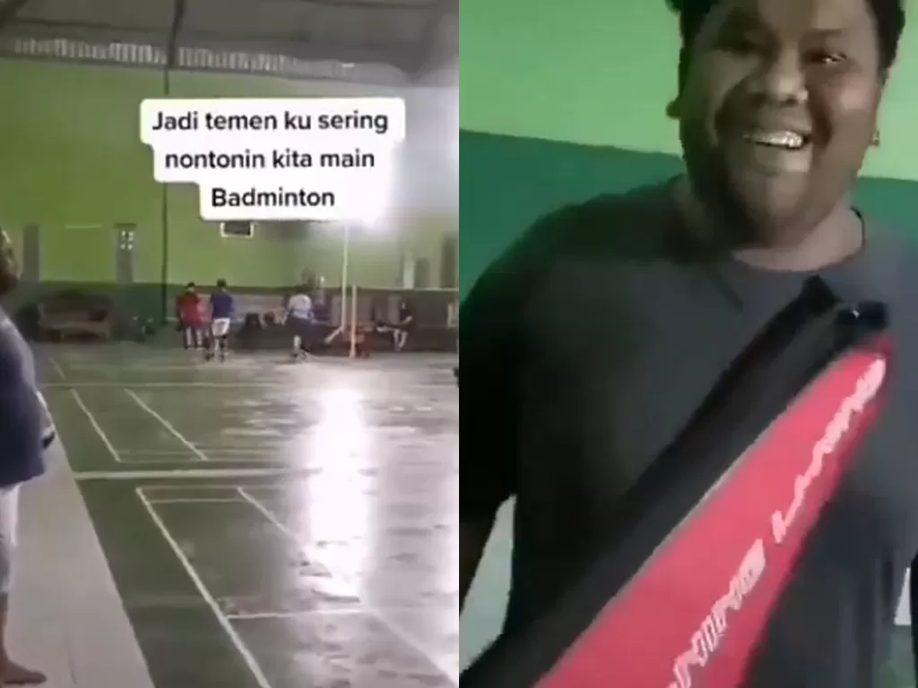 Pria belikan raket badminton untuk temannya. (Screenshot)