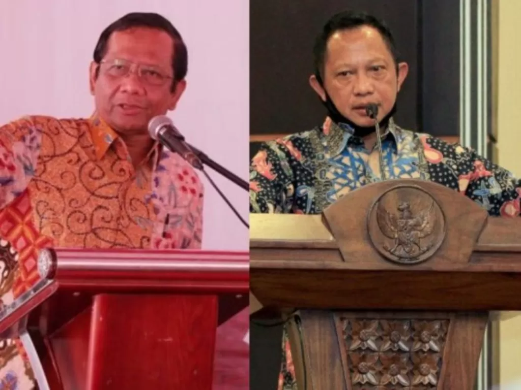 Kiri: Menko Polhukam Mahfud MD. (Instagram/mohmahfudmd), kanan: Menteri Dalam Negeri, Tito Karnavian. (ANTARA FOTO/Gusti Tanati).