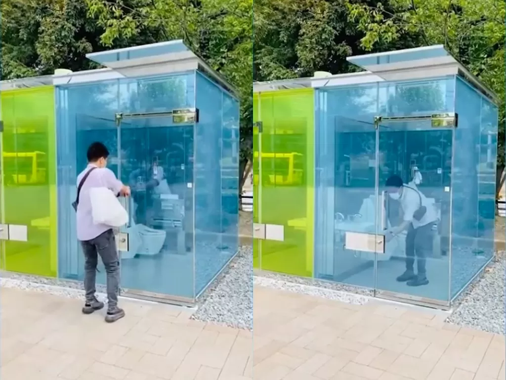 Toilet transparan yang berada di Jepang. (photo/Youtube/Viral Press)