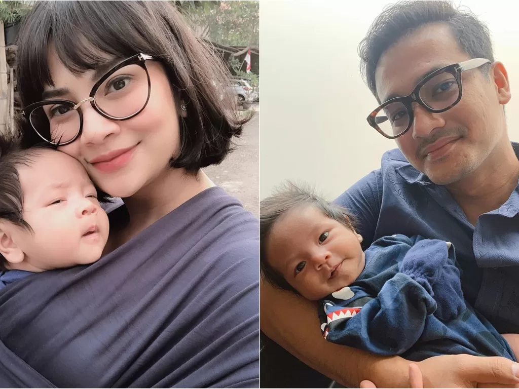 Kiri: Vanessa Angel dan anaknya. Kanan: Bibi Ardiansyah dan anaknya. (Instagram/@vanessaangelofficial)