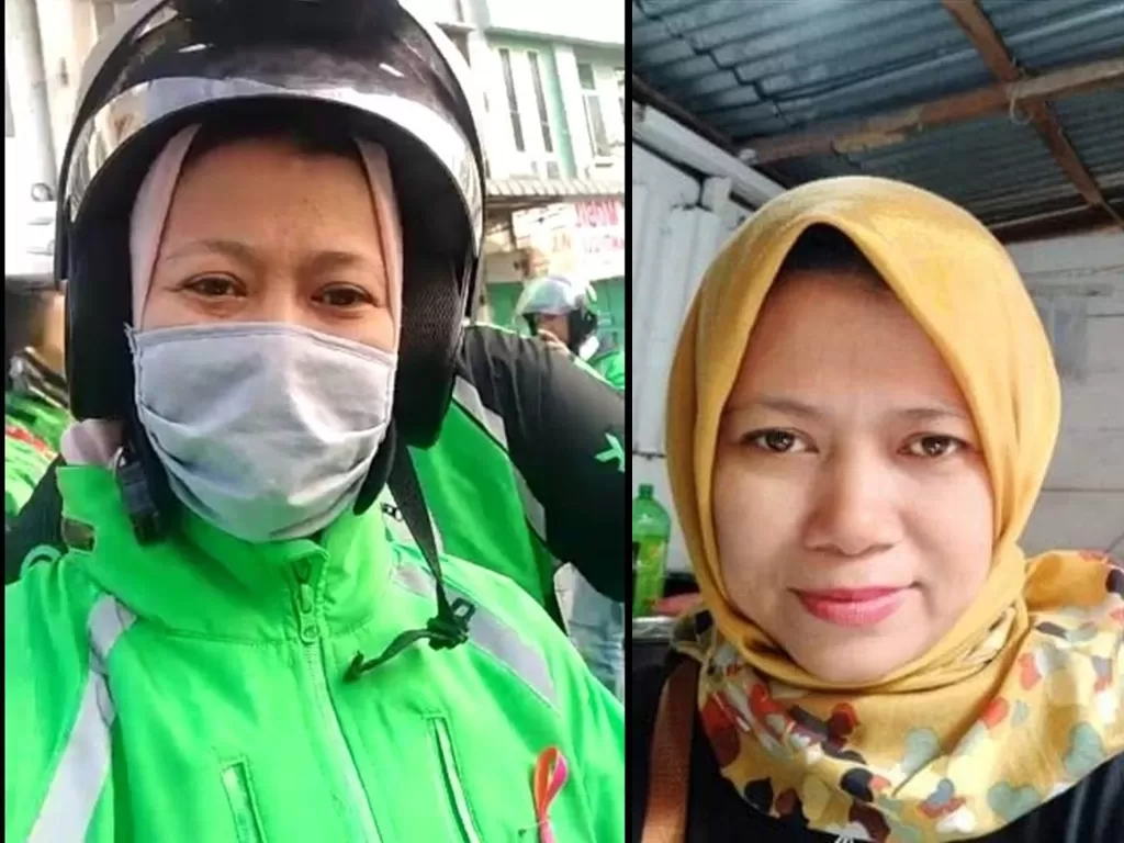 Fitri Yanti (44), driver ojol wanita semasa hidup (kiri). (Facebook)