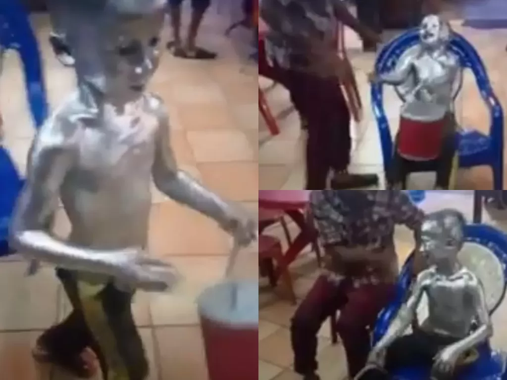 Cuplikan video Jonathan si bocah manusia silver beraksi tiga hari sebelum tewas dilindas truk di Medan, Sumatera Utara (Facebook Bintang Karna)