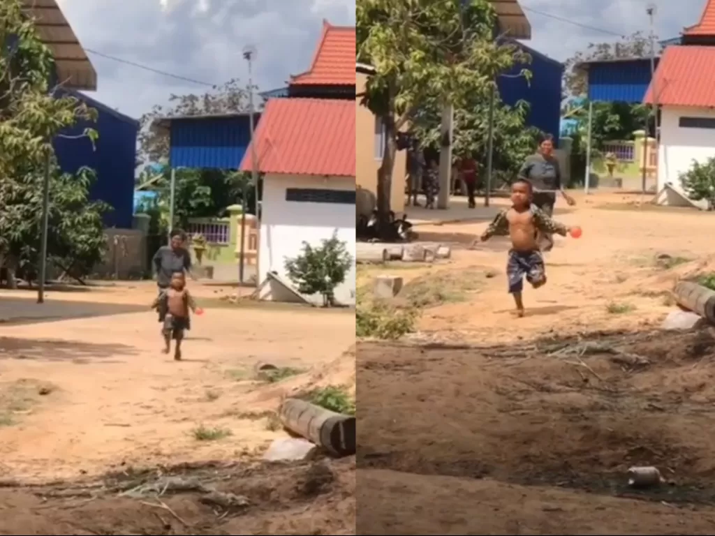 Potongan video ibu mengejar anaknya yang asik bermain. (photo/Instagram/makassar_iinfo)