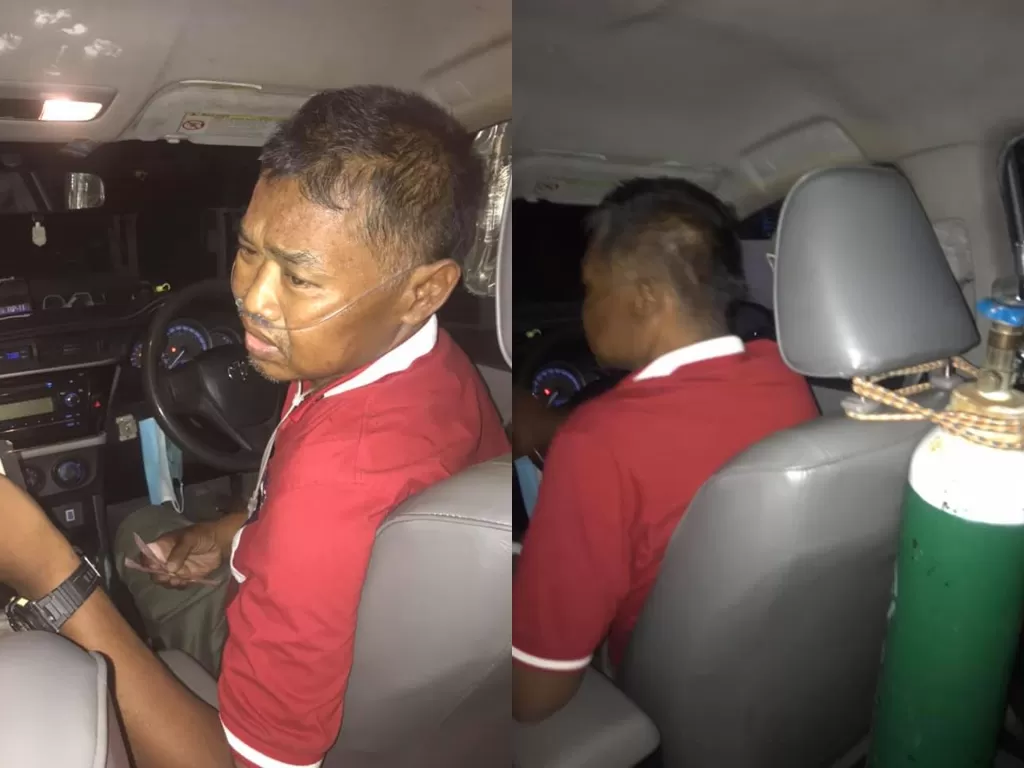 Sopir taksi bekerja dengan menggunakan oksigen. (Facebook/Nongying Chuaibamrung)
