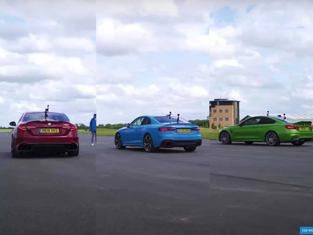 BMW M4, Audi RS5, dan Alfa Romeo Giulia Quadrifoglio (photo/YouTube/carwow)