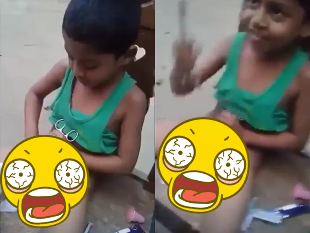 Potongan video seorang bocah tengah sunat memotong kulit ujung 'anunya' sendiri. (photo/Twitter/republikvideo)