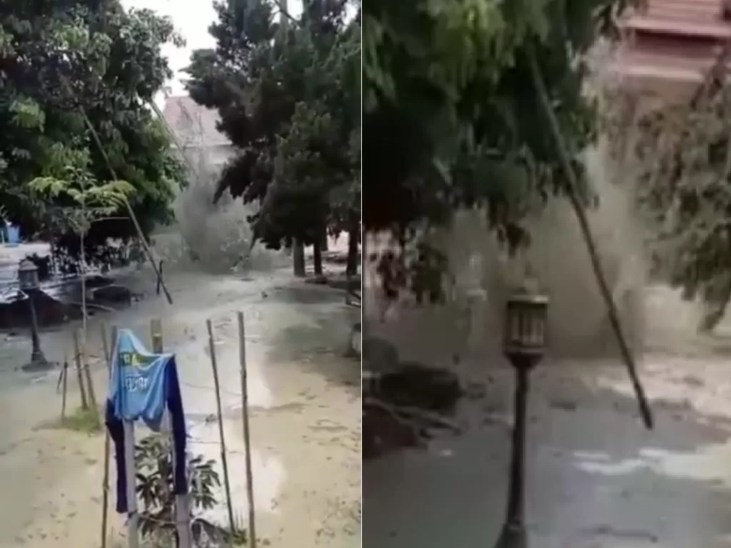 Semburan air lumpur di Bekasi. (Instagram/@bekasi.terkini).