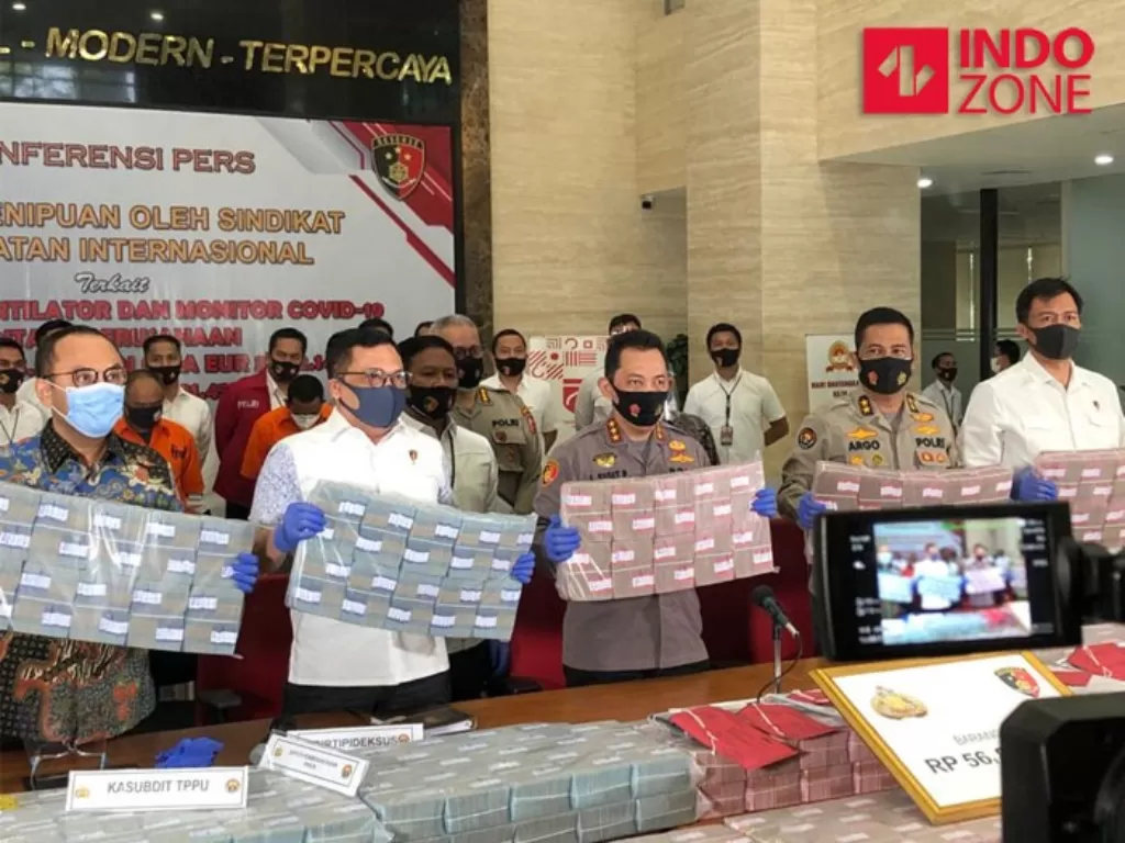 Konferensi pers penipuan internasional pembelian ventilator dan monitor Covid-19 kerugian Rp58 M di Bareskrim Polri, Jakarta. (INDOZONE/Samsudhuha Wildansyah)